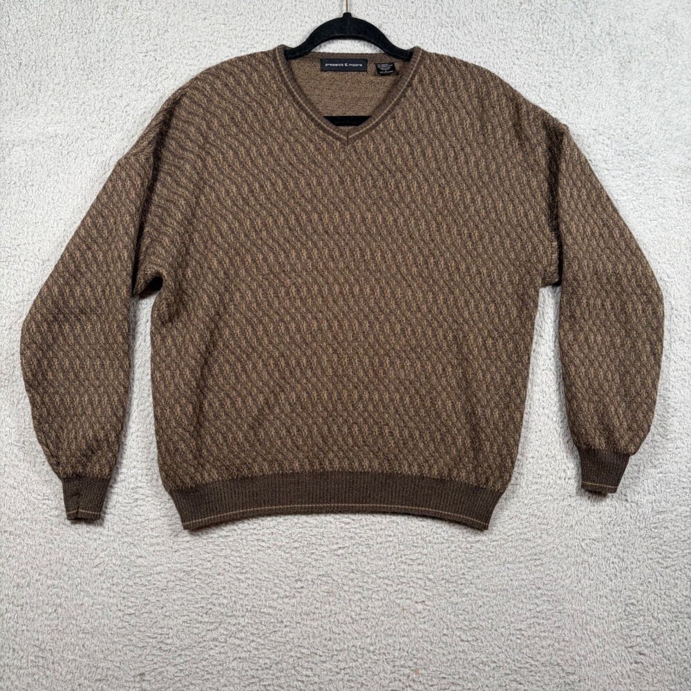 Preswick & Moore‎  Brown Merino Wool Blend V-Neck Sweater Preppy Grandpa Mens L